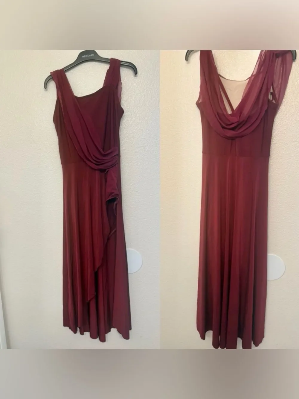 WEISSMAN Dance Costume burgundy leotard maxi drape dress 12083 SA-Small adult